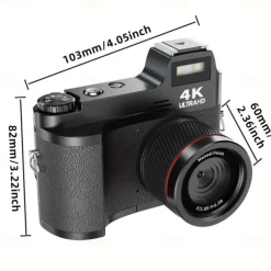 4K HD Digital Camera Retro Non-Slip Grip 1500mAH Lithium Battery Timer Shooting Portable ABS Material for Beginners Family & Travel Audio Alarm USB/Battery Powered