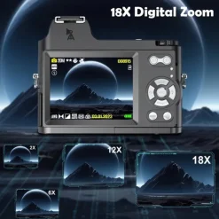 4K HD Digital Camera Retro Non-Slip Grip 1500mAH Lithium Battery Timer Shooting Portable ABS Material for Beginners Family & Travel Audio Alarm USB/Battery Powered