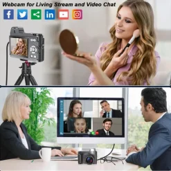 4K HD Digital Camera Retro Non-Slip Grip 1500mAH Lithium Battery Timer Shooting Portable ABS Material for Beginners Family & Travel Audio Alarm USB/Battery Powered