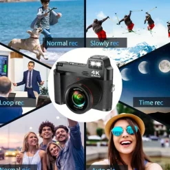 4K HD Digital Camera Retro Non-Slip Grip 1500mAH Lithium Battery Timer Shooting Portable ABS Material for Beginners Family & Travel Audio Alarm USB/Battery Powered