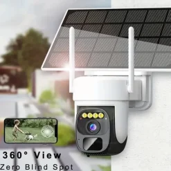 2K Pan Tilt 360 Solar-Powered Outdoor Wireless Security Camera with 3MP Color Night Vision 2-Way Talk Motion Detection IP66 Waterproof
