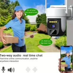 2K Pan Tilt 360 Solar-Powered Outdoor Wireless Security Camera with 3MP Color Night Vision 2-Way Talk Motion Detection IP66 Waterproof
