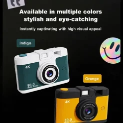 4K Retro Digital Camera Vlogging Camera WiFi with 2.4 LCD HD Screen 1080P 16X Compact Digital Zoom Camera Wide Angle Point and Shoot Camera