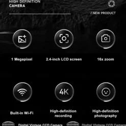 4K Retro Digital Camera Vlogging Camera WiFi with 2.4 LCD HD Screen 1080P 16X Compact Digital Zoom Camera Wide Angle Point and Shoot Camera