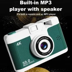 4K Retro Digital Camera Vlogging Camera WiFi with 2.4 LCD HD Screen 1080P 16X Compact Digital Zoom Camera Wide Angle Point and Shoot Camera