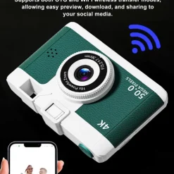 4K Retro Digital Camera Vlogging Camera WiFi with 2.4 LCD HD Screen 1080P 16X Compact Digital Zoom Camera Wide Angle Point and Shoot Camera