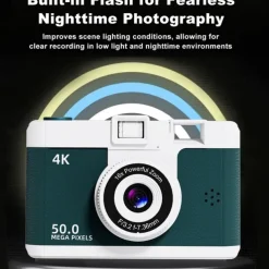 4K Retro Digital Camera Vlogging Camera WiFi with 2.4 LCD HD Screen 1080P 16X Compact Digital Zoom Camera Wide Angle Point and Shoot Camera