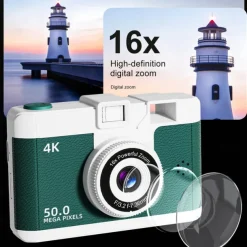 4K Retro Digital Camera Vlogging Camera WiFi with 2.4 LCD HD Screen 1080P 16X Compact Digital Zoom Camera Wide Angle Point and Shoot Camera