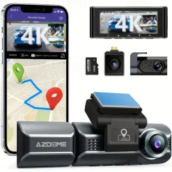 4K Ultra HD 3-Channel Car Recorder 2K1080P1080P inside front and rear 3.19-inch IPS screen Super Night Vision Built-in 5G WiFi and GPS Rear Camera Mirror Flip Function 24-Hour Parking Mode