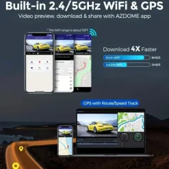 4K Ultra HD 3-Channel Car Recorder 2K1080P1080P inside front and rear 3.19-inch IPS screen Super Night Vision Built-in 5G WiFi and GPS Rear Camera Mirror Flip Function 24-Hour Parking Mode