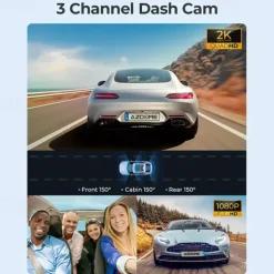 4K Ultra HD 3-Channel Car Recorder 2K1080P1080P inside front and rear 3.19-inch IPS screen Super Night Vision Built-in 5G WiFi and GPS Rear Camera Mirror Flip Function 24-Hour Parking Mode