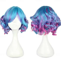 Kadiya Cosplay Wig Short Curly Colorful Lolita Zipper Cosplay Party Hair Halloween Wigs