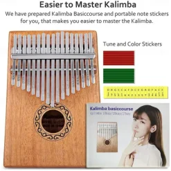 Kalimba Thumb Piano Portable 17 Keys Mbira Finger Piano with Tune Hammer and Study Instruction Musical Instruments Birthday Gift for Kid Adult Beginners Professional