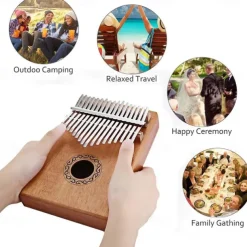 Kalimba Thumb Piano Portable 17 Keys Mbira Finger Piano with Tune Hammer and Study Instruction Musical Instruments Birthday Gift for Kid Adult Beginners Professional