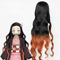 Kamado Nezuko Cosplay Wig Mouthpiece Black Orange Ombre Anime Wig Wigs Orange Wigs Black Wigs Halloween Wigs