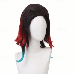 Kamado Nezuko Cosplay Wig Mouthpiece Black Orange Ombre Anime Wig Wigs Orange Wigs Black Wigs Halloween Wigs