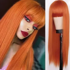 Kaneles Half Black Half Green Wig Long Straight Hair with Bangs Cosplay Natural Wavy Wig for Girls Cosplay Party Show Halloween Wigs