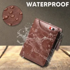 Kangaroo Men's RFID Blocking PU Leather Wallet with Zipper, Multi-Slot Credit Card Holder, Business Purse