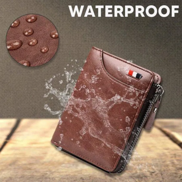 Kangaroo Men's RFID Blocking PU Leather Wallet with Zipper, Multi-Slot Credit Card Holder, Business Purse