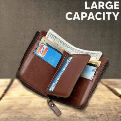 Kangaroo Men's RFID Blocking PU Leather Wallet with Zipper, Multi-Slot Credit Card Holder, Business Purse