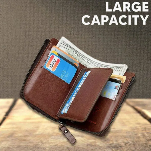 Kangaroo Men's RFID Blocking PU Leather Wallet with Zipper, Multi-Slot Credit Card Holder, Business Purse