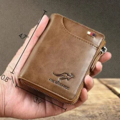 Kangaroo Men's RFID Blocking PU Leather Wallet with Zipper, Multi-Slot Credit Card Holder, Business Purse