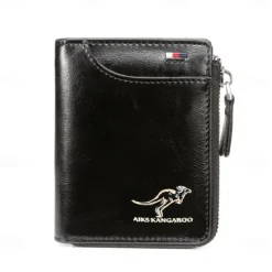 Kangaroo Men's RFID Blocking PU Leather Wallet with Zipper, Multi-Slot Credit Card Holder, Business Purse