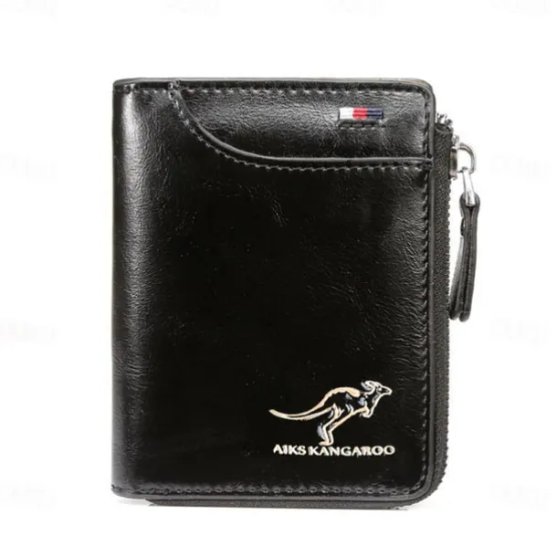 Kangaroo Men's RFID Blocking PU Leather Wallet with Zipper, Multi-Slot Credit Card Holder, Business Purse