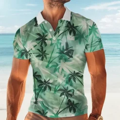 Kentucky Derby Men's Hawaiian Polo Shirts Golf Shirt Short Sleeve Polo Shirts Collared Shirts Beach Wear Vacation Wear Tropical Wear Party Outfits Buttons 3D Print Spring & Summer Green