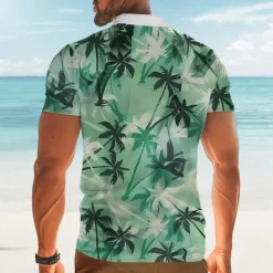 Kentucky Derby Men's Hawaiian Polo Shirts Golf Shirt Short Sleeve Polo Shirts Collared Shirts Beach Wear Vacation Wear Tropical Wear Party Outfits Buttons 3D Print Spring & Summer Green