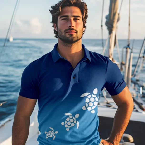Kentucky Derby Men's Ombre Turtle Polo Short Sleeve Polo Shirts Collared Shirts Casual Resort Vacation Wear 3D Print Summer Spring Fall White Blue Dark Blue