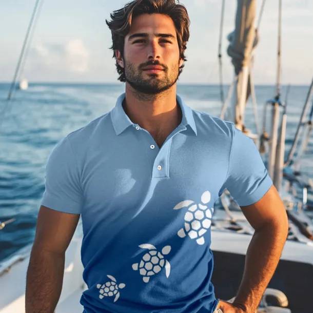 Kentucky Derby Men's Ombre Turtle Polo Short Sleeve Polo Shirts Collared Shirts Casual Resort Vacation Wear 3D Print Summer Spring Fall White Blue Dark Blue