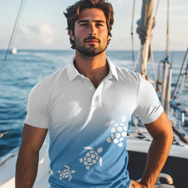 Kentucky Derby Men's Ombre Turtle Polo Short Sleeve Polo Shirts Collared Shirts Casual Resort Vacation Wear 3D Print Summer Spring Fall White Blue Dark Blue