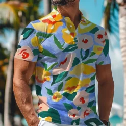 Kentucky Derby Men's Palm Tree Hawaiian Polo Shirts Golf Shirt Short Sleeve Polo Shirts Collared Shirts Beach Wear Vacation Wear Tropical Wear Party Outfits Buttons 3D Print Spring & Summer Yellow