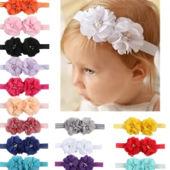 Kids / Toddler Girls' Fashion Baby Headband Two Hand-Stitched Chiffon Rhinestone Floral Headband Children's Flower Headband Hair Accessories