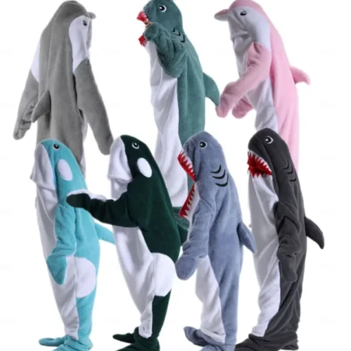 Kid's Adults' Animal Group Costume Onesie Costume Carnival Costume Shark Cartoon Dolphin Onesie Pajamas Kigurumi Pajamas Charm Funny Costume For Men and Women Boys and Girls Carnival Cartoon
