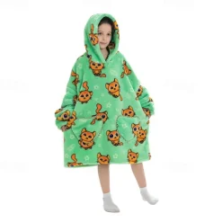 Kid's Adults' Character Oversized Hoodie Blanket Wearable Blanket With Pocket Shark Cat Dinosaur Onesie Pajamas Kigurumi Pajamas For Men and Women Boys and Girls Carnival Masquerade Cartoon