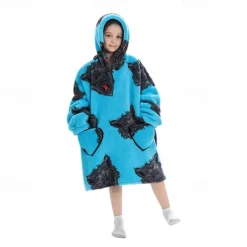 Kid's Adults' Character Oversized Hoodie Blanket Wearable Blanket With Pocket Shark Cat Dinosaur Onesie Pajamas Kigurumi Pajamas For Men and Women Boys and Girls Carnival Masquerade Cartoon