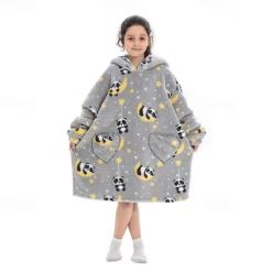 Kid's Adults' Character Oversized Hoodie Blanket Wearable Blanket With Pocket Shark Cat Dinosaur Onesie Pajamas Kigurumi Pajamas For Men and Women Boys and Girls Carnival Masquerade Cartoon