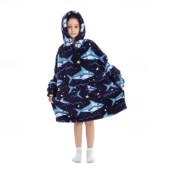 Kid's Adults' Character Oversized Hoodie Blanket Wearable Blanket With Pocket Shark Cat Dinosaur Onesie Pajamas Kigurumi Pajamas For Men and Women Boys and Girls Carnival Masquerade Cartoon