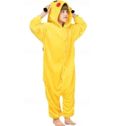 Kid's Adults' Kigurumi Pajamas Pika Pika Patchwork Onesie Pajamas Funny Costume Flannelette Flannel Toison Cosplay Costume Warm Cute Cozy Homewear For Halloween Carnival