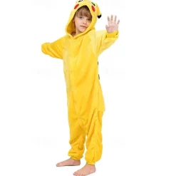 Kid's Adults' Kigurumi Pajamas Pika Pika Patchwork Onesie Pajamas Funny Costume Flannelette Flannel Toison Cosplay Costume Warm Cute Cozy Homewear For Halloween Carnival