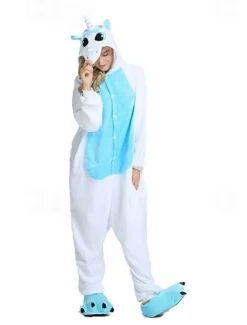 Kid's Adults' Kigurumi Pajamas Nightwear Camouflage Unicorn Flying Horse Pony Animal Onesie Pajamas Velvet Mink Cosplay For Boys Girls' Men and Women Christmas Animal Sleepwear Cartoon Festival