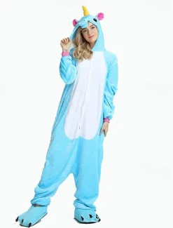 Kid's Adults' Kigurumi Pajamas Nightwear Camouflage Unicorn Flying Horse Pony Animal Onesie Pajamas Velvet Mink Cosplay For Boys Girls' Men and Women Christmas Animal Sleepwear Cartoon Festival