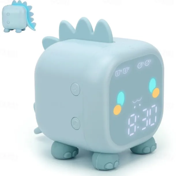 Kids Alarm Clock Digital Alarm Clock for Kids Bedroom Cute Dinosaur Alarm Clock Children's Sleep Trainer Wake Up Light & Night Light with USB Alarm Clock for Boys Girls Birthday Gifts