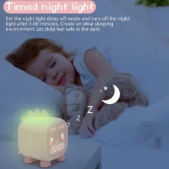 Kids Alarm Clock Digital Alarm Clock for Kids Bedroom Cute Dinosaur Alarm Clock Children's Sleep Trainer Wake Up Light & Night Light with USB Alarm Clock for Boys Girls Birthday Gifts
