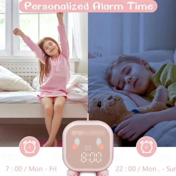Kids Alarm Clock Digital Alarm Clock for Kids Bedroom Cute Dinosaur Alarm Clock Children's Sleep Trainer Wake Up Light & Night Light with USB Alarm Clock for Boys Girls Birthday Gifts
