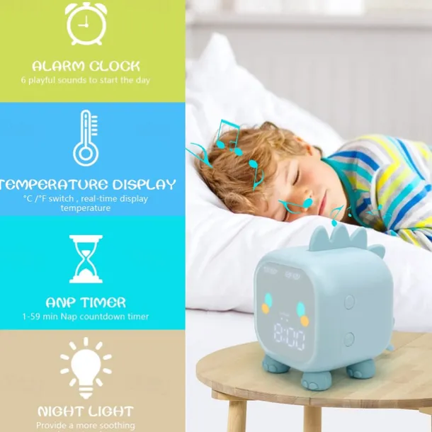 Kids Alarm Clock Digital Alarm Clock for Kids Bedroom Cute Dinosaur Alarm Clock Children's Sleep Trainer Wake Up Light & Night Light with USB Alarm Clock for Boys Girls Birthday Gifts