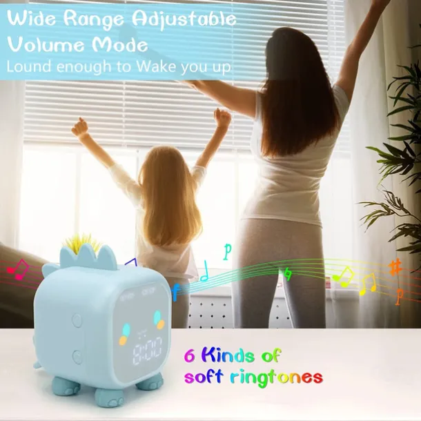 Kids Alarm Clock Digital Alarm Clock for Kids Bedroom Cute Dinosaur Alarm Clock Children's Sleep Trainer Wake Up Light & Night Light with USB Alarm Clock for Boys Girls Birthday Gifts