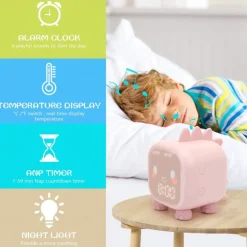 Kids Alarm Clock Digital Alarm Clock for Kids Bedroom Cute Dinosaur Alarm Clock Children's Sleep Trainer Wake Up Light & Night Light with USB Alarm Clock for Boys Girls Birthday Gifts